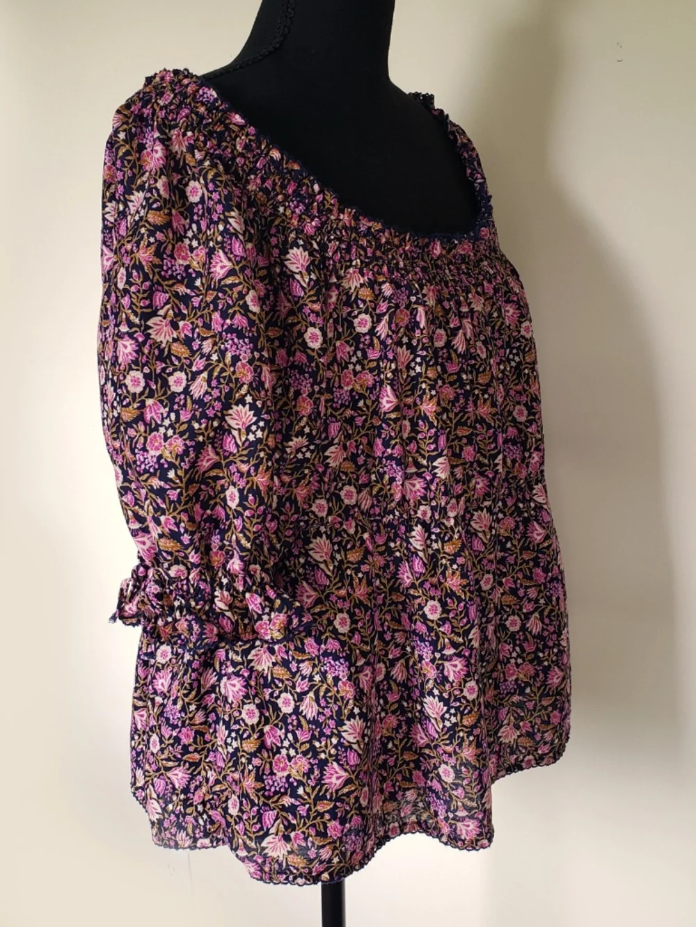 Old Navy Floral Smocked Puff Sleeve Blouse L Boho Cottagecore